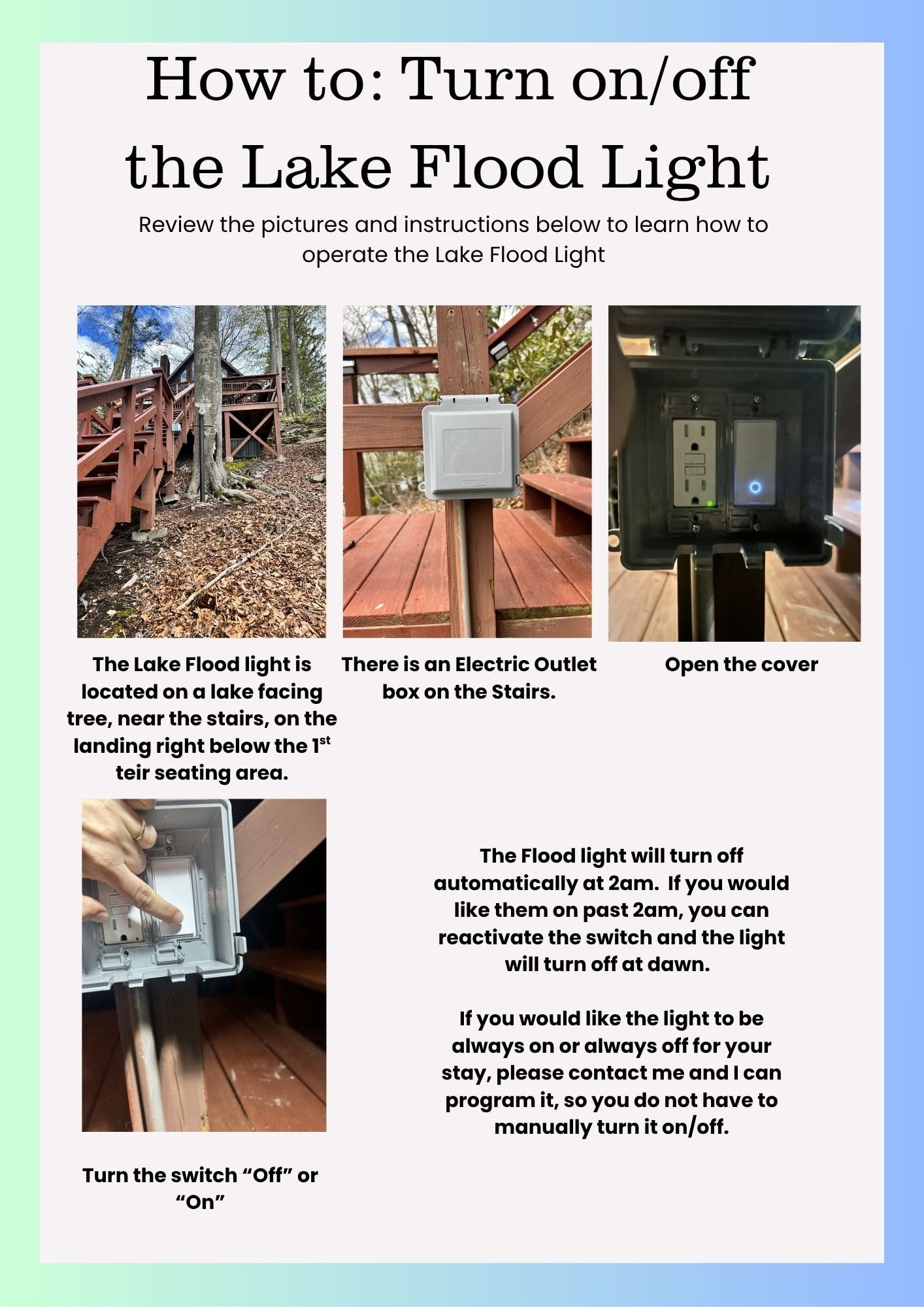 Turn on/off the Lake Flood Light